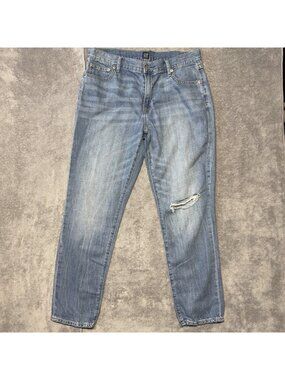 Gap Denim Best Girlfriend Jeans Size 30 Light Wash Distressed Knee